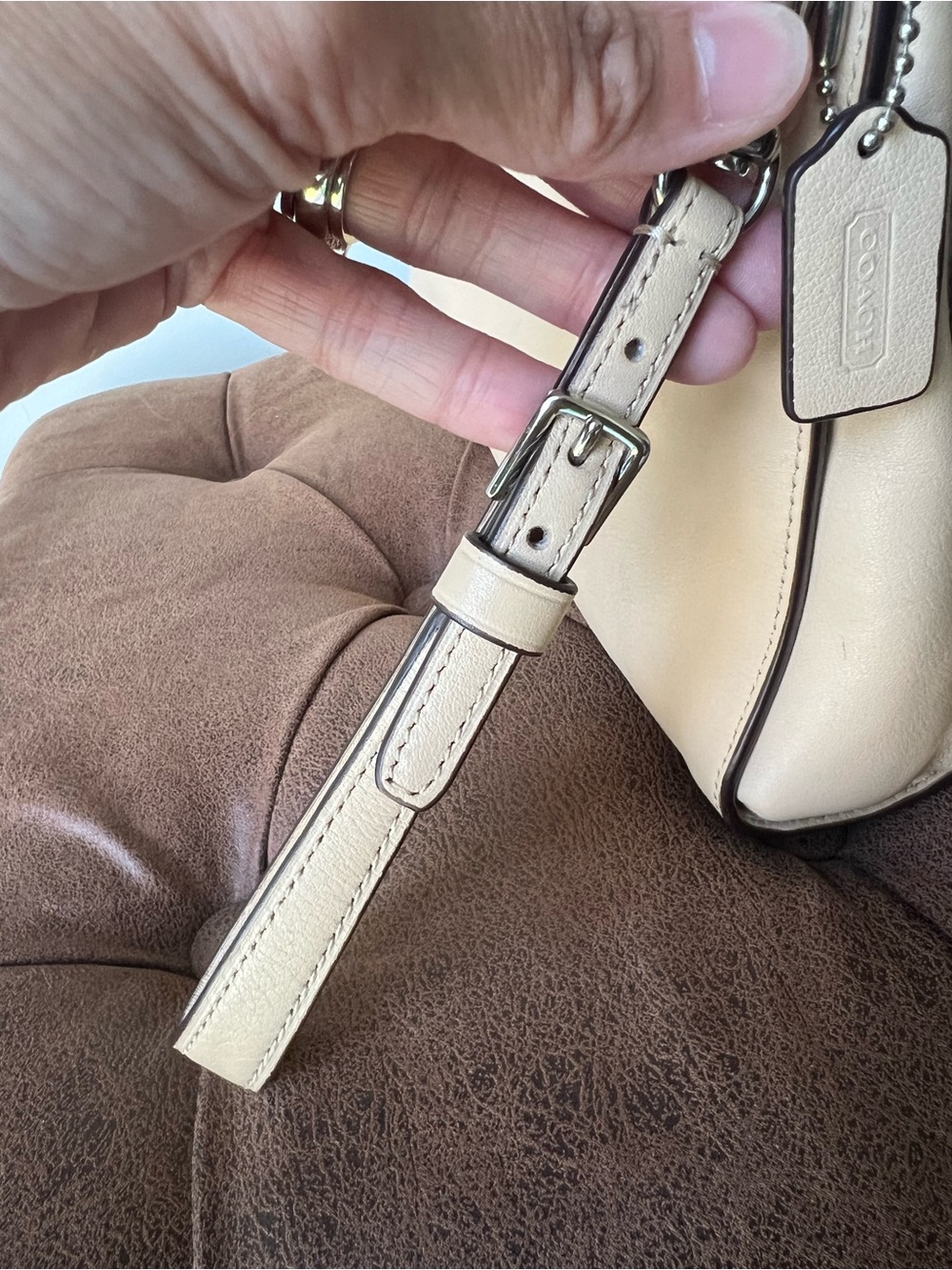 Coach Bleecker Perforated Leather in Beige Wristlet Clutch - Picture 7 of 10